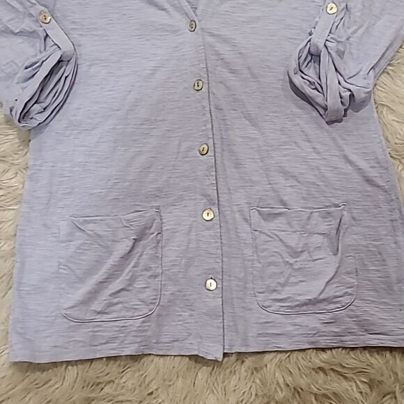 J jill long light blue cotton button down cardigan with pockets size small - Picture 2 of 8